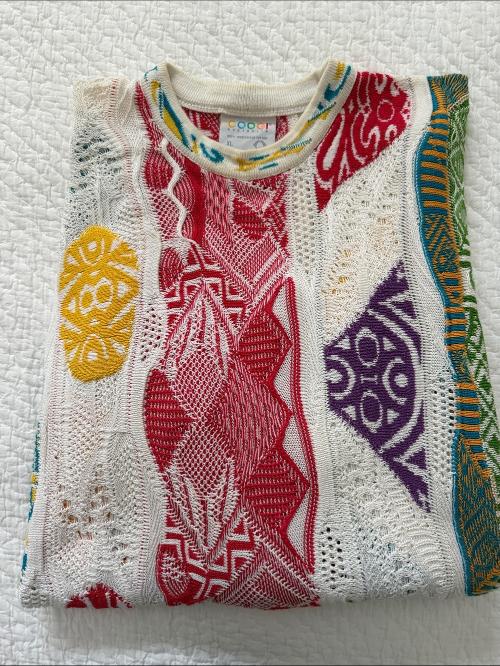 COOGI vintage White Multicolor cotton Sweater Men’s XL